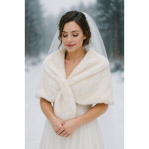 BHLDN White Faux Fur Wrap Stole Shawl Women’s Size XS Bridal Winter Wedding Cove